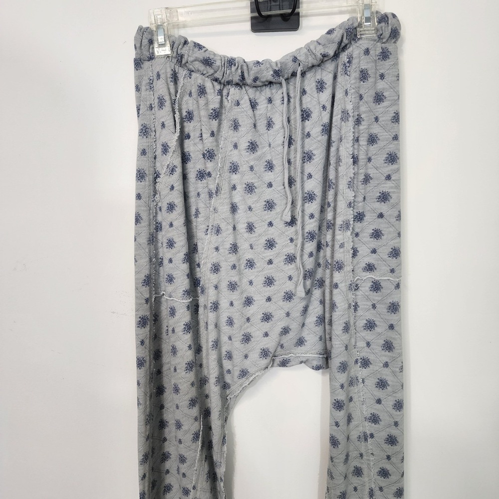 Free People Organic Cotton Lounge Set Blue Floral Large Boho stretch waist comfy - Picture 9 of 14